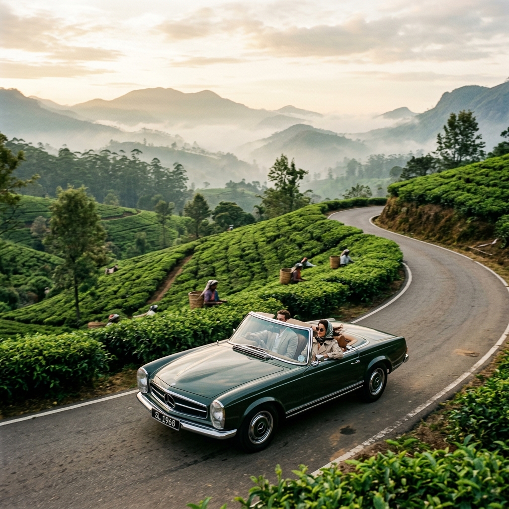 Classic car on Sri Lankan road